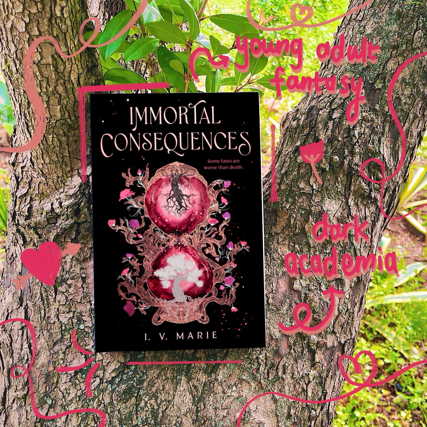 🥀 hi hello friends! What books are high up on your tbr right now?

Hello it’s me coming out of my hole again with only half shameful news because I’m still far too excited about this book for my own good! Welcome to my stop on the tour for ‘IMMORTAL CONSEQUENCES’ by @ivmariebooks which is the first book in The Souls of Blackwood Academy series 🏰

If you cannot understand why I am so excited, let me tell you that this is a YA dark academia fantasy set at a boarding school for the afterlife!!! And not just that, there’s a deadly tournament AND rivals to lovers. I think I just died dead and won’t ever recover. I have a small feeling this book will be my whole personality 🖤

We follow 6 students at Blackwood Academy, a school where students are fated to spend the rest of eternity shepherding lost souls. Except for one chance every decade when Decennial takes place, the winner who pass its trials is granted the choice to join Blackwood’s magical elite, or venture into the unknown and cross over to the mysterious Other Side 💀

Big thank you to @topplingstackstours for having me on the tour and to @delacortepress for the eARC via Netgalley! To hear more about the book, head on over TO THE BLOG ~ link in bio ⏳

All the love & happy reading 📖

-
#ImmortalConsequences #TopplingStacksTours #TheSoulsOfBlackwoodAcademy #IVMarie #yareads #ireadya #yalit #bookstagramza #reader #bookphotographer #vscobooks #bookphotography #bookish #prettybooks #igreads #igbooks #bibliophile #lovereading #bookster #plantbooks #outdoorbooks #igbookstagram #youngadultfiction #darkacademiabooks #rivalstolovers #fantasyromancebooks #bookrecs