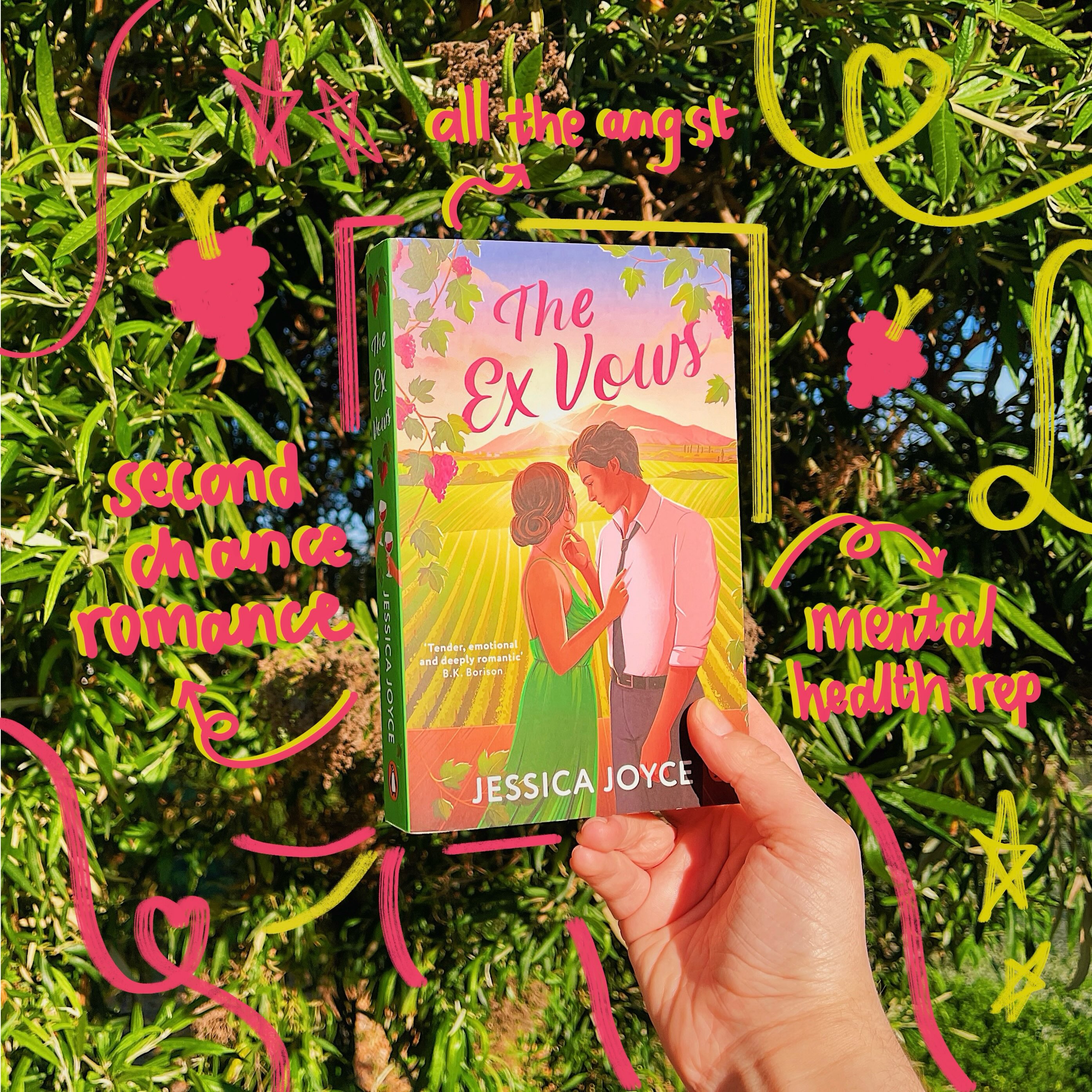 🍇 hi hello friends! What are some of your favourite romance tropes?

What do you mean I forgot to review this book? I have absolutely no idea what you are talking about, and how dare you accuse me of such things? I think I just blocked this book from my brain because she was very emotional for me, and I’m not ever going to be okay about it. Here’s your formal warning that I freak out a lot for the rest of this post!!! 🙈

‘THE EX VOWS’ by jessicajoycewrites is a second-chance romance about two-exes forced to spend time together at their joint best-friend’s wedding. I guess we can dive right into the characters within the pages of this devastating romance book with a cutesy-looking cover. Which HITS SO FREAKING HARD I WANT TO ROT IN BED. You ever feel deeply alone and unseen and did I mention alone? This book might hurt a little for you, I’m afraid. I certainly did not have all of my abandonment issues put on full display, no idea what you’re talking about 😭

Writing? Yes perfect. She was like sunlight, like a shot of espresso. Don’t care if that’s an old meme, but it’s so trueeee!!! Almost forgot my extravagant love for second-chance romance, but she is back and better than ever, and GOD IT WAS DELICIOUS. Where is mine???? The pining. The angst. IT WAS. ALL. EXCELLENT!!! CHEFS FREAKING KISS ALL THE STARS. And their chemistry was off the charts and through the roof and over the mountain and actually in space. Not an understatement. Crying myself to sleep now… 🥹

I think I need to book a session now, so lemme love and leave you all. Unfortunately, I am unavailable to provide emotional support, but I wish you the best of luck when you do read this book. Big thanks to @berkleyromance for the eARC via Netgalley and for receiving the doctor’s bill for this. You know where to go for the aesthetic reel and the spoiler-free review which is ON THE BLOG ~ link in bio 💚

All the love and happy reading 📖
xo
Ruby

- - - -
#theexvows #jessicajoyce #secondchanceromance #romancebookrecs #forcedproximityromance